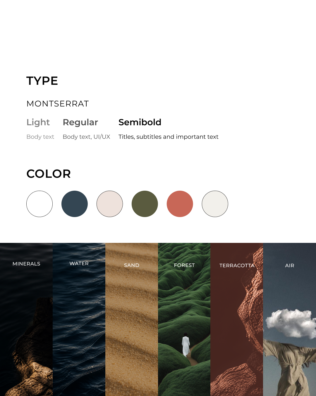 Brand identity typography, colour palette, and visual moodboard