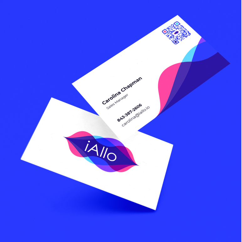 iAllo business cards with the wave logo.