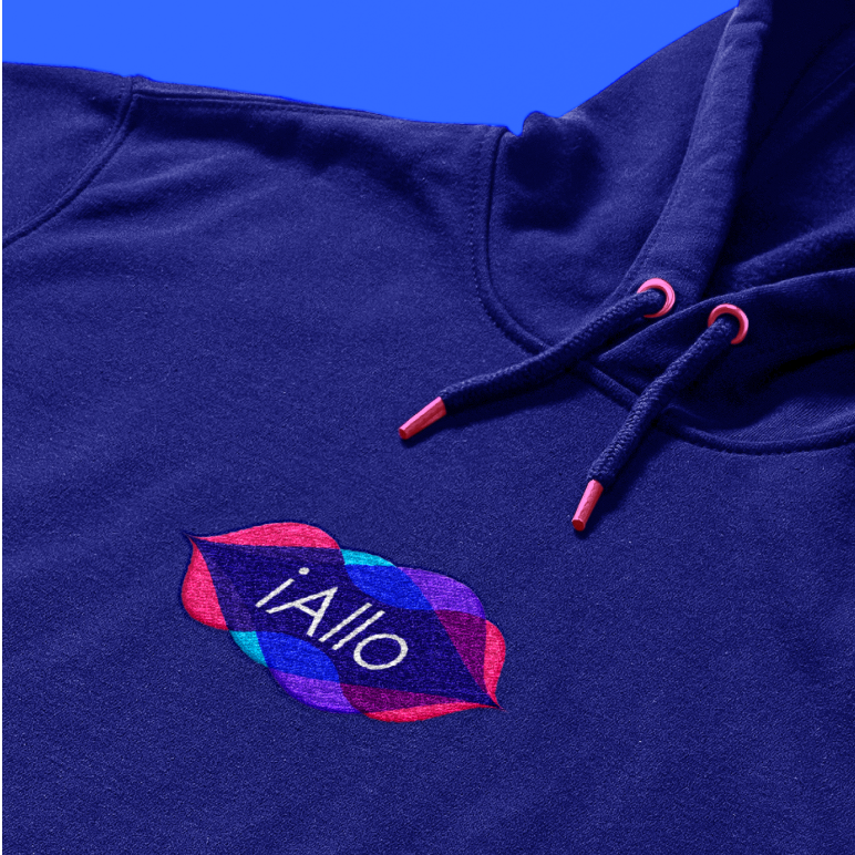 iAllo mark embroidered on a hoodie.