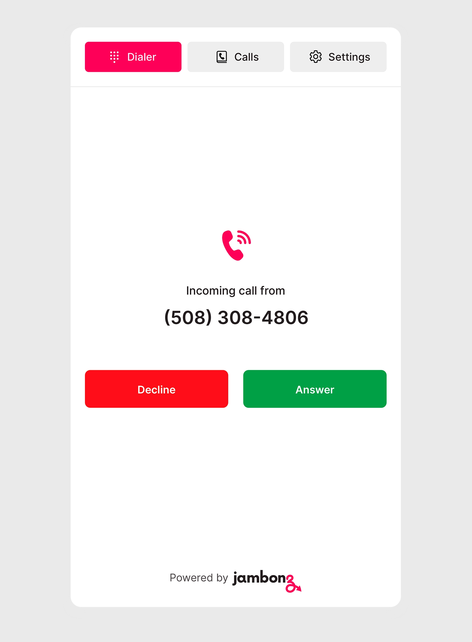 Jambonz browser extension call interface.