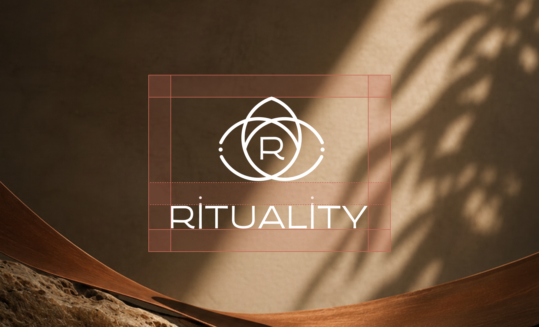 Rituality Logo stacked construction guides over a warm organic background.