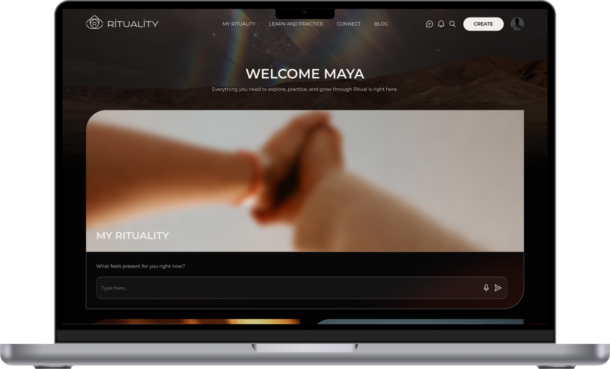 Rituality web experience displayed on a laptop.