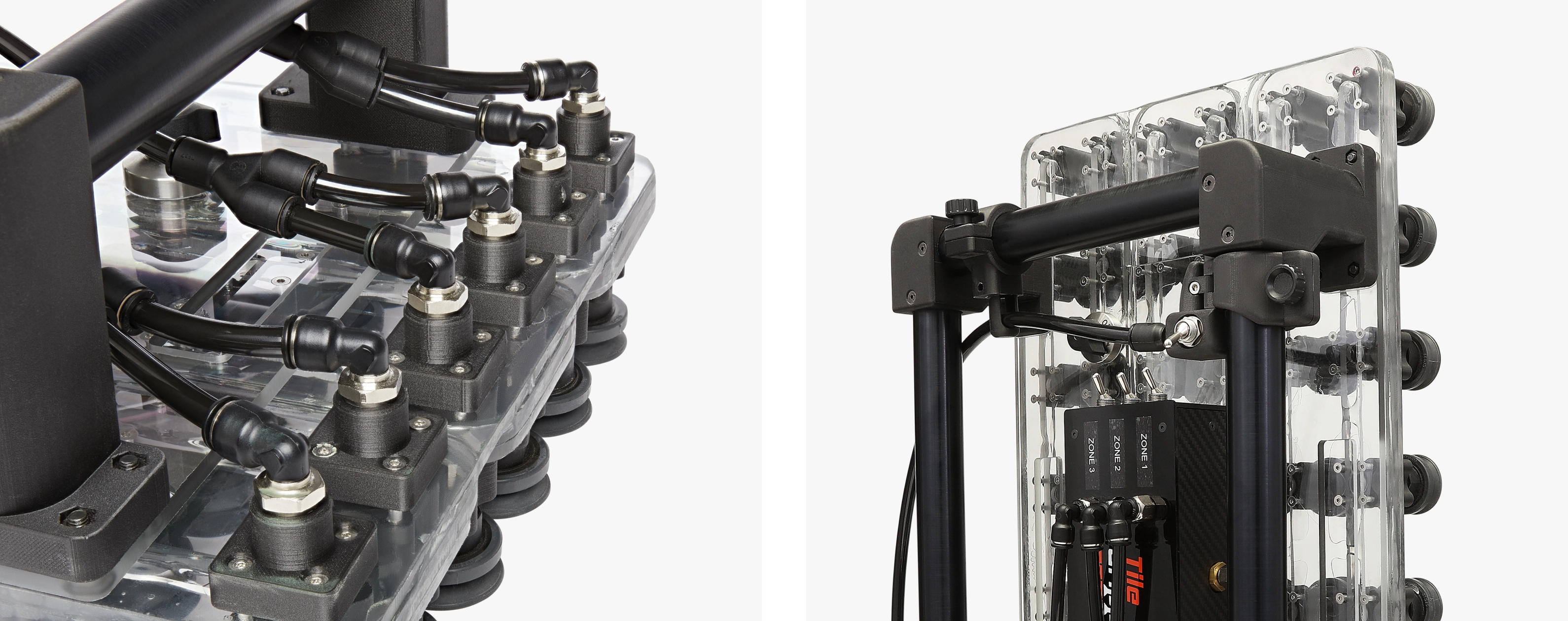 Detailed renders of Tile Gripper vacuum connections and lifting mechanism.