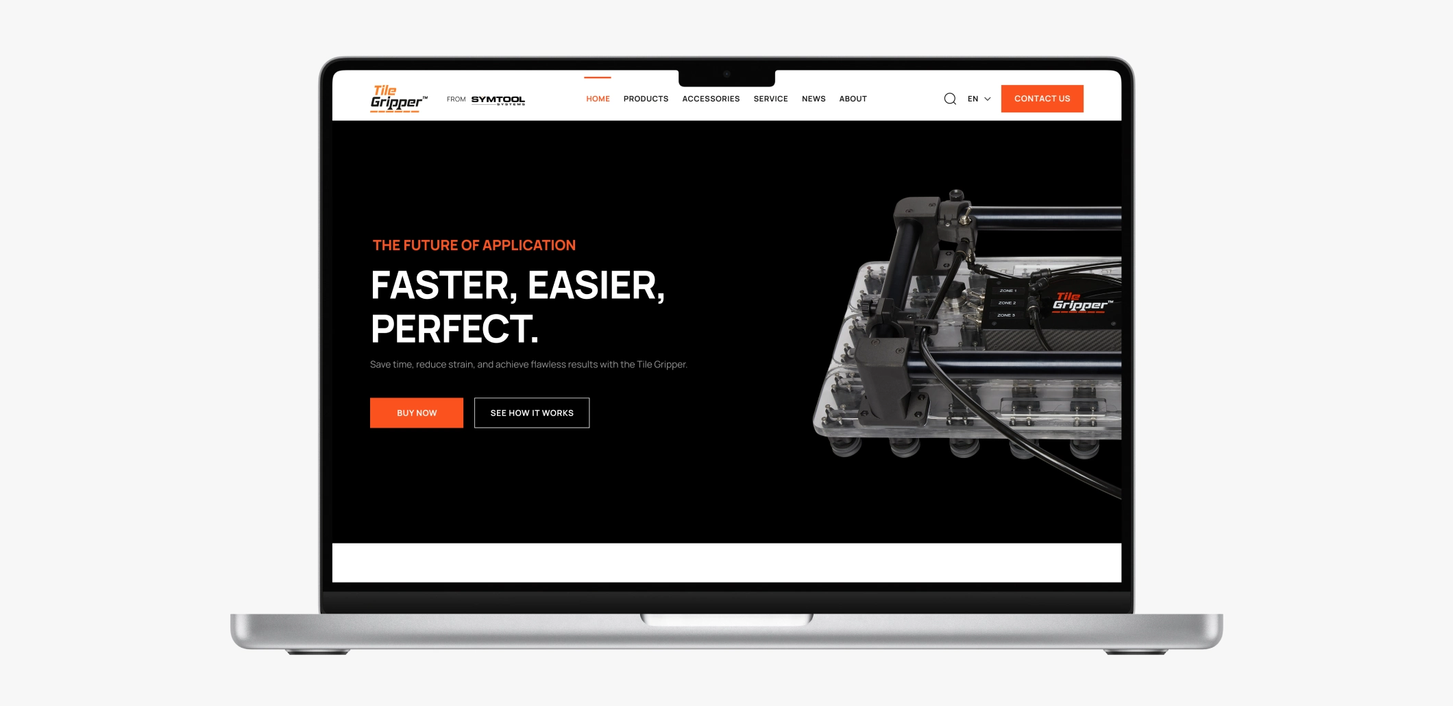 Tile Gripper responsive website shown on a laptop.